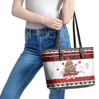 New Zealand July Christmas Leather Tote Bag Maori Kiwi Xmas Tree - White LT05 - Polynesian Pride