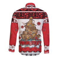 Personalised New Zealand July Christmas Long Sleeve Button Shirt Maori Kiwi Xmas Tree - White