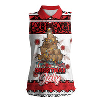Personalised New Zealand July Christmas Women Sleeveless Polo Shirt Maori Kiwi Xmas Tree - White