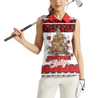 Personalised New Zealand July Christmas Women Sleeveless Polo Shirt Maori Kiwi Xmas Tree - White