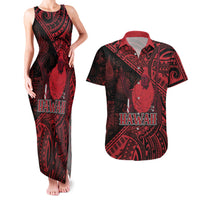 Hawaii King Kamehameha Couples Matching Tank Maxi Dress and Hawaiian Shirt With Hawaiian Ipu Motifs Red Version LT05 Red - Polynesian Pride