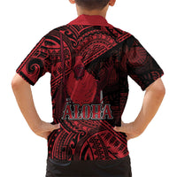 Hawaii King Kamehameha Family Matching Puletasi and Hawaiian Shirt With Hawaiian Ipu Motifs Red Version
