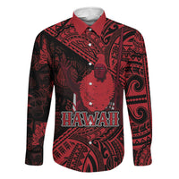 Hawaii King Kamehameha Family Matching Puletasi and Hawaiian Shirt With Hawaiian Ipu Motifs Red Version