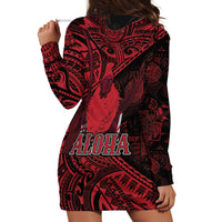 Hawaii King Kamehameha Hoodie Dress With Hawaiian Ipu Motifs Red Version LT05 - Polynesian Pride