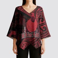 Hawaii King Kamehameha Kimono Sleeve Blouse With Hawaiian Ipu Motifs Red Version