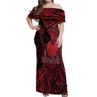 Hawaii King Kamehameha Off Shoulder Maxi Dress With Hawaiian Ipu Motifs Red Version