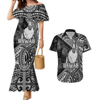 Hawaii King Kamehameha Couples Matching Mermaid Dress and Hawaiian Shirt With Hawaiian Ipu Motifs Black Version