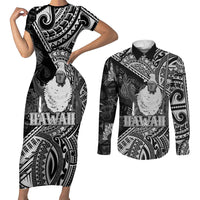 Hawaii King Kamehameha Couples Matching Short Sleeve Bodycon Dress and Long Sleeve Button Shirt With Hawaiian Ipu Motifs Black Version LT05 Black - Polynesian Pride