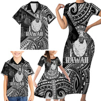 Hawaii King Kamehameha Family Matching Short Sleeve Bodycon Dress and Hawaiian Shirt With Hawaiian Ipu Motifs Black Version LT05 - Polynesian Pride
