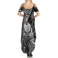 Hawaii King Kamehameha Family Matching Summer Maxi Dress and Hawaiian Shirt With Hawaiian Ipu Motifs Black Version LT05 - Polynesian Pride