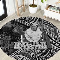 Hawaii King Kamehameha Round Carpet With Hawaiian Ipu Motifs Black Version