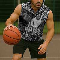 Hawaii King Kamehameha Sleeveless Zip Hoodie With Hawaiian Ipu Motifs Black Version LT05 - Polynesian Pride