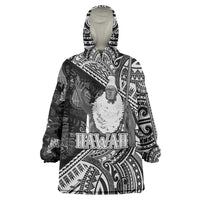 Hawaii King Kamehameha Wearable Blanket Hoodie With Hawaiian Ipu Motifs Black Version LT05 One Size Black - Polynesian Pride