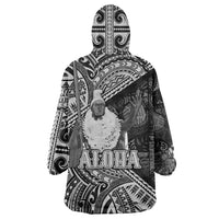 Hawaii King Kamehameha Wearable Blanket Hoodie With Hawaiian Ipu Motifs Black Version LT05 - Polynesian Pride