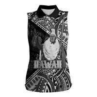 Hawaii King Kamehameha Women Sleeveless Polo Shirt With Hawaiian Ipu Motifs Black Version LT05 Female Black - Polynesian Pride