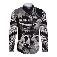 Hawaii Beautiful Hula Dancers Long Sleeve Button Shirt With Ipu Keke And Pahu Drum