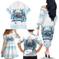 Hawaii Sugar Plantation Family Matching Off The Shoulder Long Sleeve Dress and Hawaiian Shirt With Hawaiian Tapa Pattern