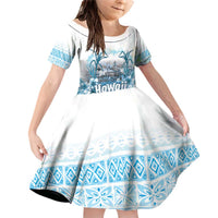 Hawaii Sugar Plantation Family Matching Off Shoulder Short Dress and Hawaiian Shirt With Hawaiian Tapa Pattern LT05 Daughter's Dress White - Polynesian Pride