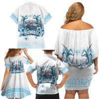 Hawaii Sugar Plantation Family Matching Off Shoulder Short Dress and Hawaiian Shirt With Hawaiian Tapa Pattern LT05 - Polynesian Pride