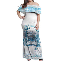 Hawaii Sugar Plantation Off Shoulder Maxi Dress With Hawaiian Tapa Pattern