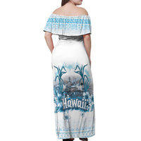 Hawaii Sugar Plantation Off Shoulder Maxi Dress With Hawaiian Tapa Pattern