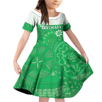 Cook Islands Maori Language Week Family Matching Off Shoulder Short Dress and Hawaiian Shirt Pacific Tapa Pattern LT05 Daughter's Dress Green - Polynesian Pride