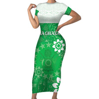 Cook Islands Maori Language Week Family Matching Short Sleeve Bodycon Dress and Hawaiian Shirt Pacific Tapa Pattern LT05 Mom's Dress Green - Polynesian Pride