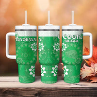 Cook Islands Maori Language Week Tumbler With Handle Pacific Tapa Pattern