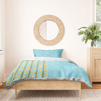 Hawaii Shell Tiare Anthurium Heliconia Lei Bedding Set With Tapa Pattern Baby Blue
