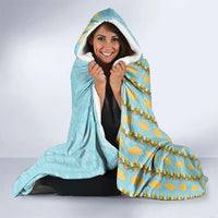 Hawaii Shell Tiare Anthurium Heliconia Lei Hooded Blanket With Tapa Pattern Baby Blue