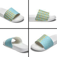 Hawaii Shell Tiare Anthurium Heliconia Lei Slide Sandals With Tapa Pattern Baby Blue
