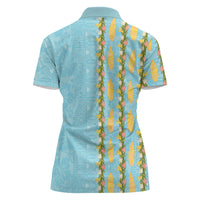 Hawaii Shell Tiare Anthurium Heliconia Lei Women Polo Shirt With Tapa Pattern Baby Blue