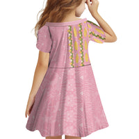 Hawaii Shell Tiare Anthurium Heliconia Lei Family Matching Off The Shoulder Long Sleeve Dress and Hawaiian Shirt With Tapa Pattern Baby Pink LT05 - Polynesian Pride