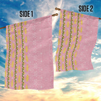 Hawaii Shell Tiare Anthurium Heliconia Lei Garden Flag With Tapa Pattern Baby Pink