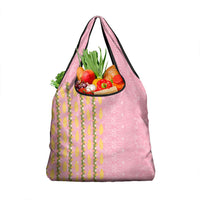 Hawaii Shell Tiare Anthurium Heliconia Lei Grocery Bag With Tapa Pattern Baby Pink