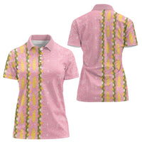 Hawaii Shell Tiare Anthurium Heliconia Lei Women Polo Shirt With Tapa Pattern Baby Pink