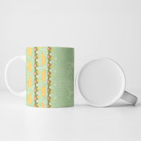 Hawaii Shell Tiare Anthurium Heliconia Lei Ceramic Mug With Tapa Pattern Baby Green