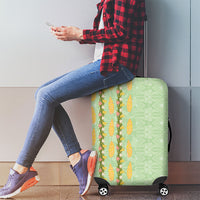 Hawaii Shell Tiare Anthurium Heliconia Lei Luggage Cover With Tapa Pattern Baby Green