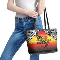 Papua New Guinea 50th Independence Day Leather Tote Bag One People One Nation One PNG LT05 - Polynesian Pride