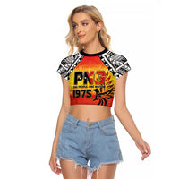 Papua New Guinea 50th Independence Day Raglan Cropped T Shirt One People One Nation One PNG LT05 Female Yellow - Polynesian Pride