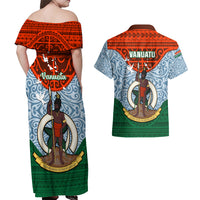 Vanuatu Penama Province Couples Matching Off Shoulder Maxi Dress and Hawaiian Shirt Vanuatuan Coat Of Arms Polynesian Pattern LT05 - Polynesian Pride