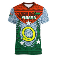 Personalized Vanuatu Penama Province Women V Neck T Shirt Vanuatuan Coat Of Arms Polynesian Pattern LT05 Female Green - Polynesian Pride