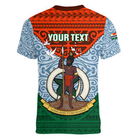 Personalized Vanuatu Penama Province Women V Neck T Shirt Vanuatuan Coat Of Arms Polynesian Pattern LT05 - Polynesian Pride