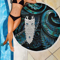 New Zealand Aotearoa Beach Blanket Maori Tane Te Waiora Paua Shell Glitter Turquoise