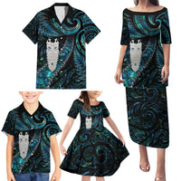 New Zealand Aotearoa Family Matching Puletasi and Hawaiian Shirt Maori Tane Te Waiora Paua Shell Glitter Turquoise LT05 - Polynesian Pride
