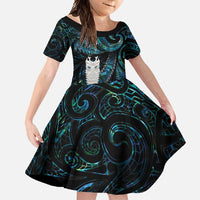 New Zealand Aotearoa Family Matching Summer Maxi Dress and Hawaiian Shirt Maori Tane Te Waiora Paua Shell Glitter Turquoise LT05 Daughter's Dress Turquoise - Polynesian Pride