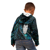 New Zealand Aotearoa Kid Hoodie Maori Tane Te Waiora Paua Shell Glitter Turquoise