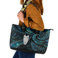 New Zealand Aotearoa Leather Tote Bag Maori Tane Te Waiora Paua Shell Glitter Turquoise LT05 Turquoise - Polynesian Pride