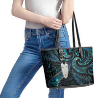 New Zealand Aotearoa Leather Tote Bag Maori Tane Te Waiora Paua Shell Glitter Turquoise LT05 - Polynesian Pride