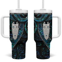 New Zealand Aotearoa Tumbler With Handle Maori Tane Te Waiora Paua Shell Glitter Turquoise LT05 One Size: 40 oz Turquoise - Polynesian Pride